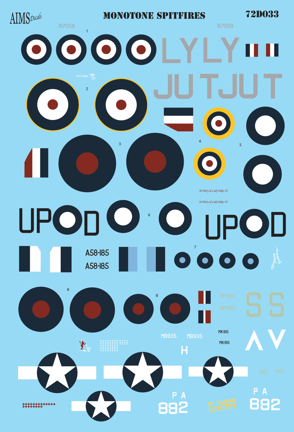 Aims AIMS72D033 1:72 Monotone Supermarine Spitfires IV/IX/IG/V