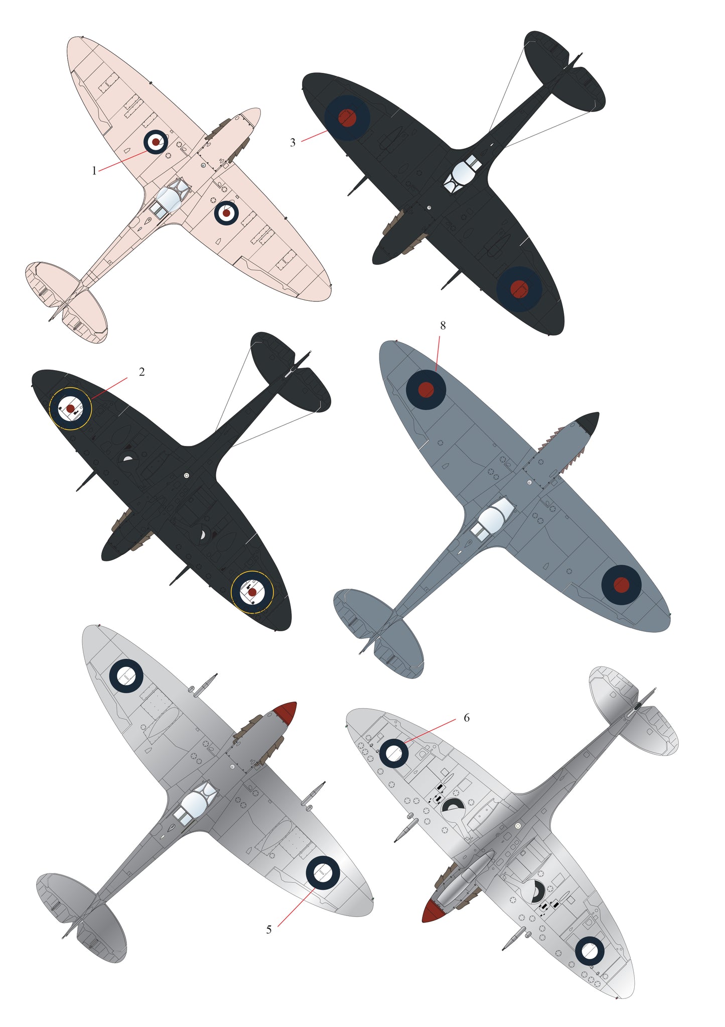 Aims AIMS72D033 1:72 Monotone Supermarine Spitfires IV/IX/IG/V
