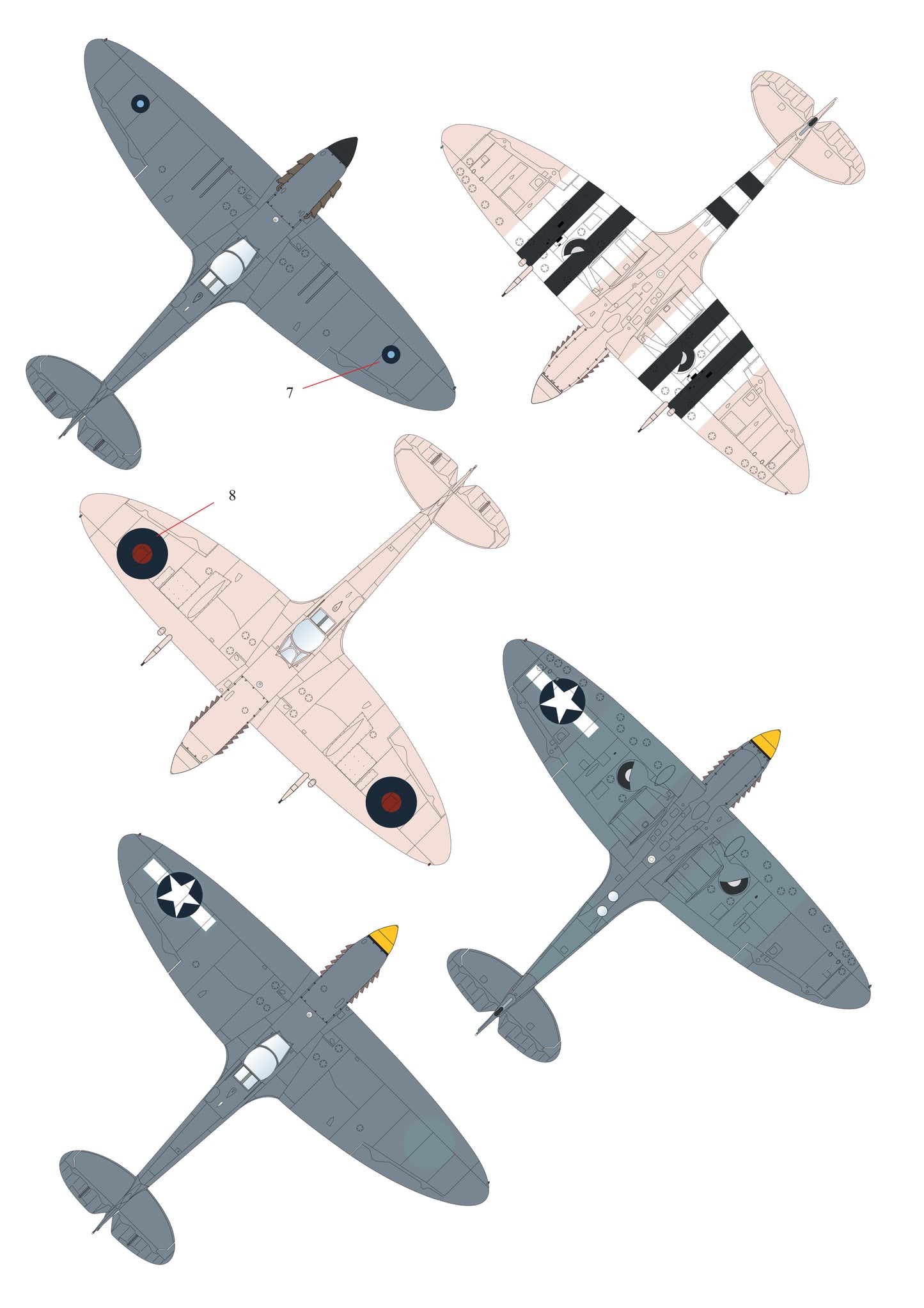Aims AIMS72D033 1:72 Monotone Supermarine Spitfires IV/IX/IG/V