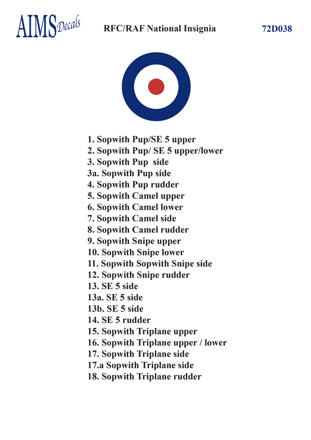 Aims AIMS72D038 1:72 RFC/RAF roundels 1