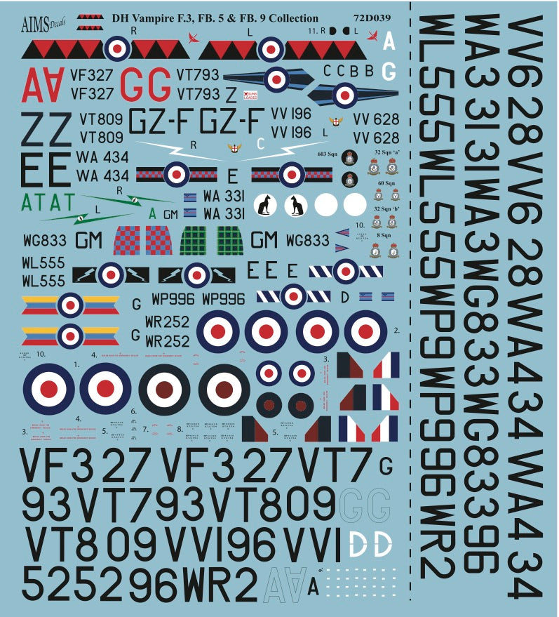 Aims AIMS72D039 1:72 de Havilland Vampire F.3, FB.5 & FB.9 Collection' 1