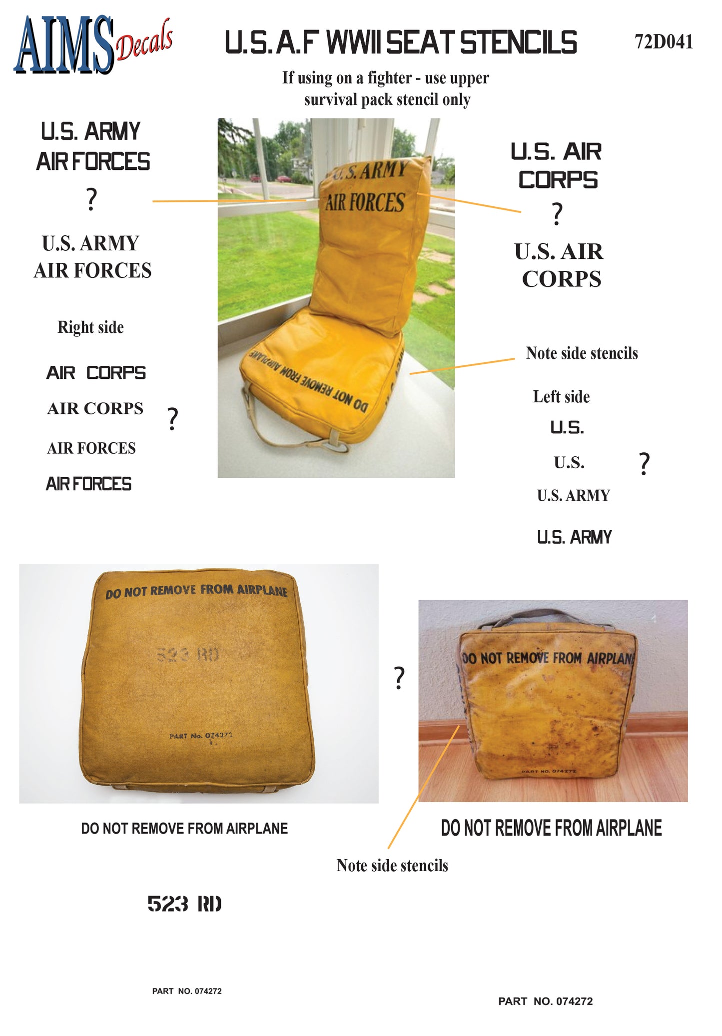 Aims AIMS72D041 1:72 USAF seat stencils