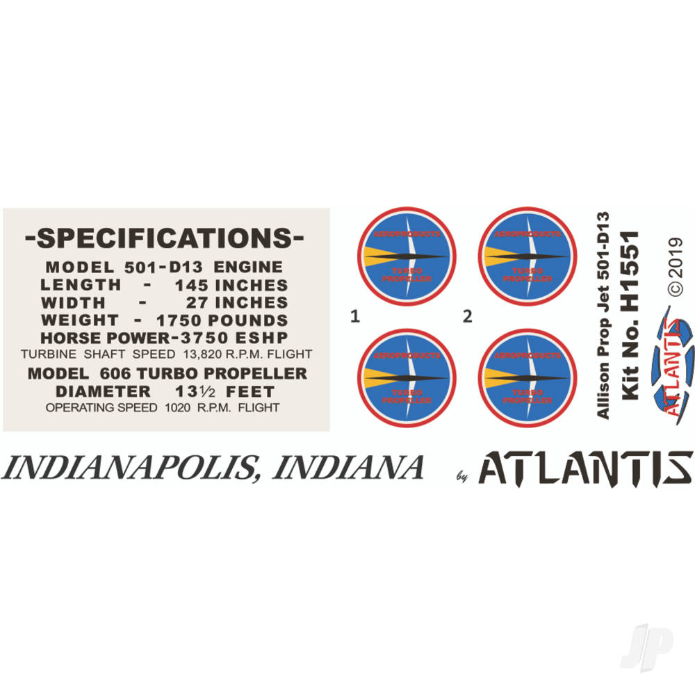 Atlantis Models 1:10 Allison Prop Jet 501-D13 Engine CH1551