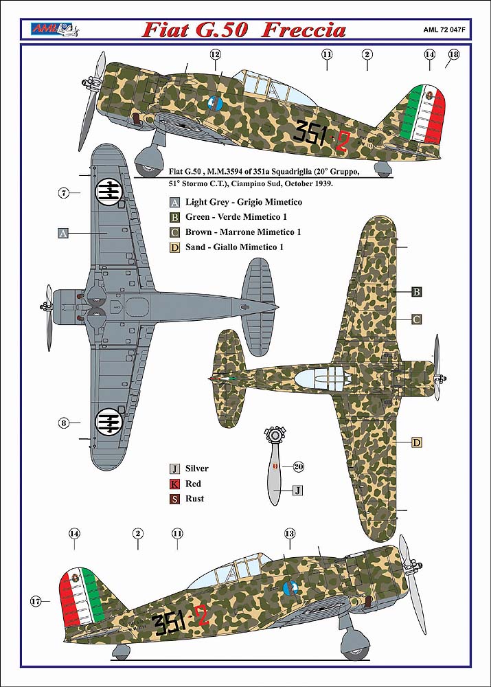 AML AML72047 1:72 Fiat G.50 Freccia over Italian Sky