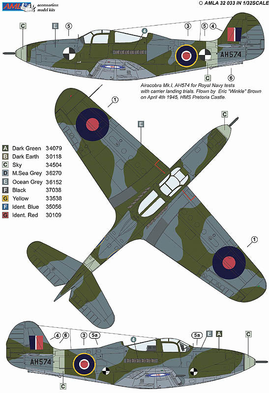 AML AMLA32033 1:32 Bell Airacobra Mk.I, AH574 for Royal Navy tests