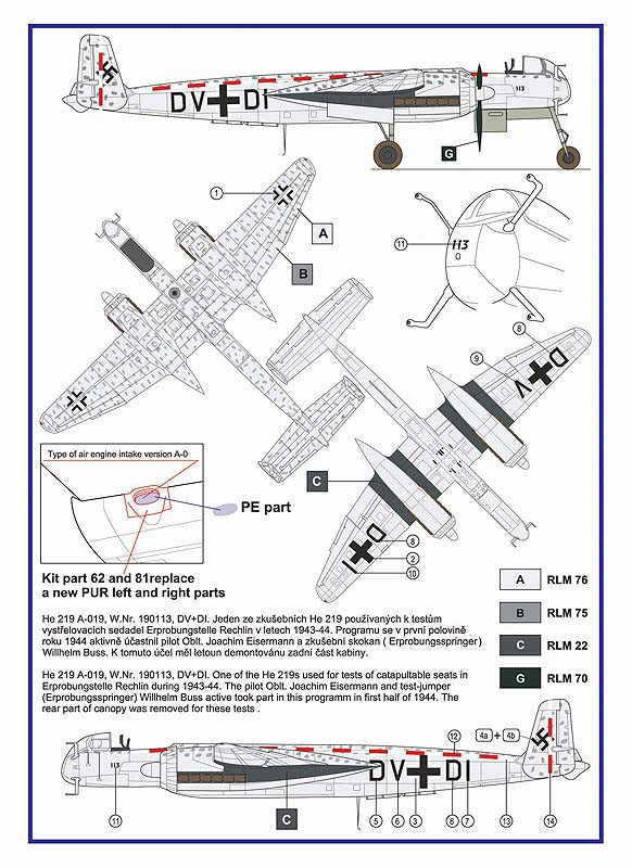 AML AMLA32025 1:32 Heinkel He-219A-0 or He-219A-2 The conversion set with decals