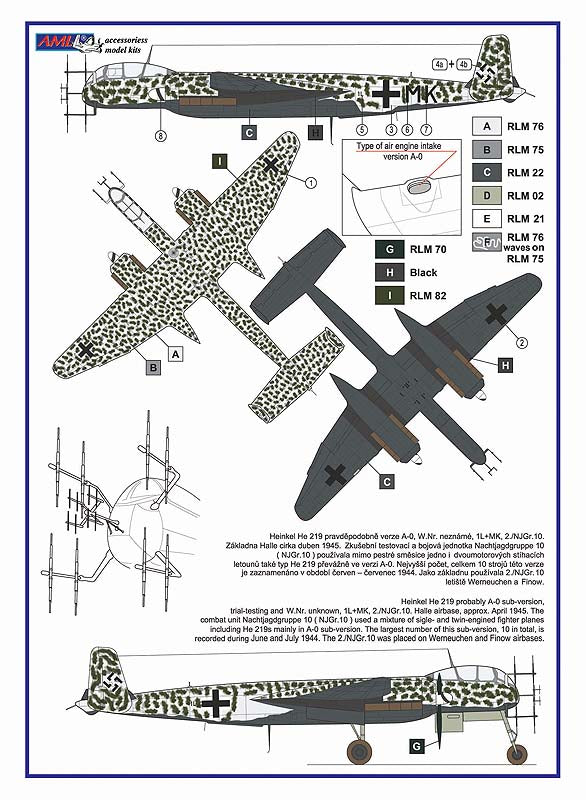 AML AMLA32027 1:32 Heinkel He-219A-0 The conversion set with decals