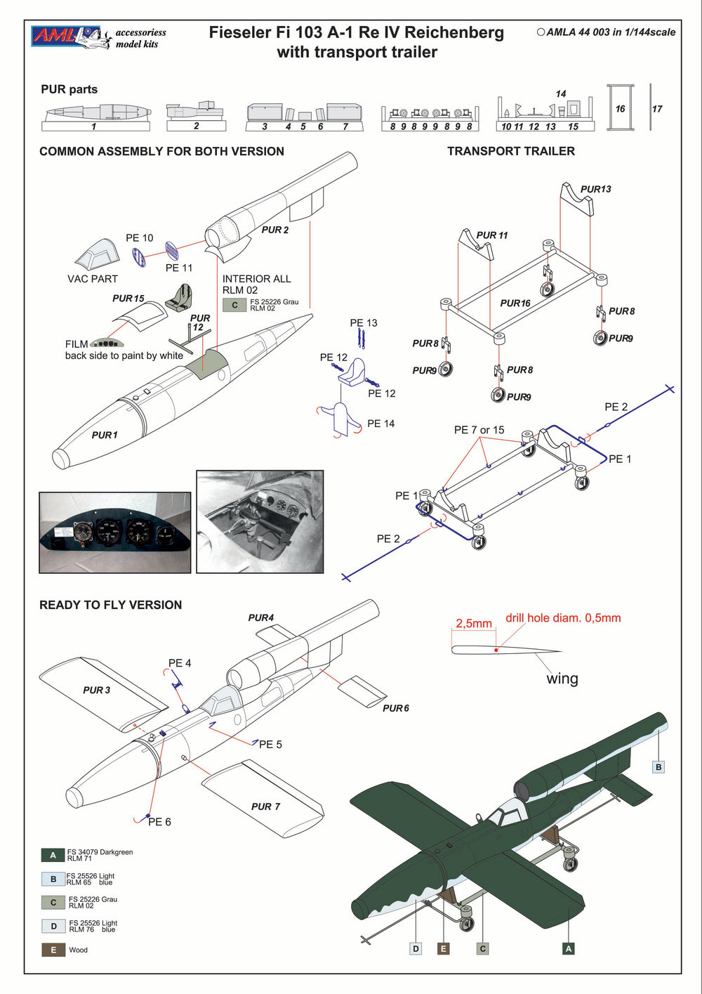 AML AMLA44003 1:144 Fieseler Fi-103A-1 Re IV Reichenberg with transport trailer