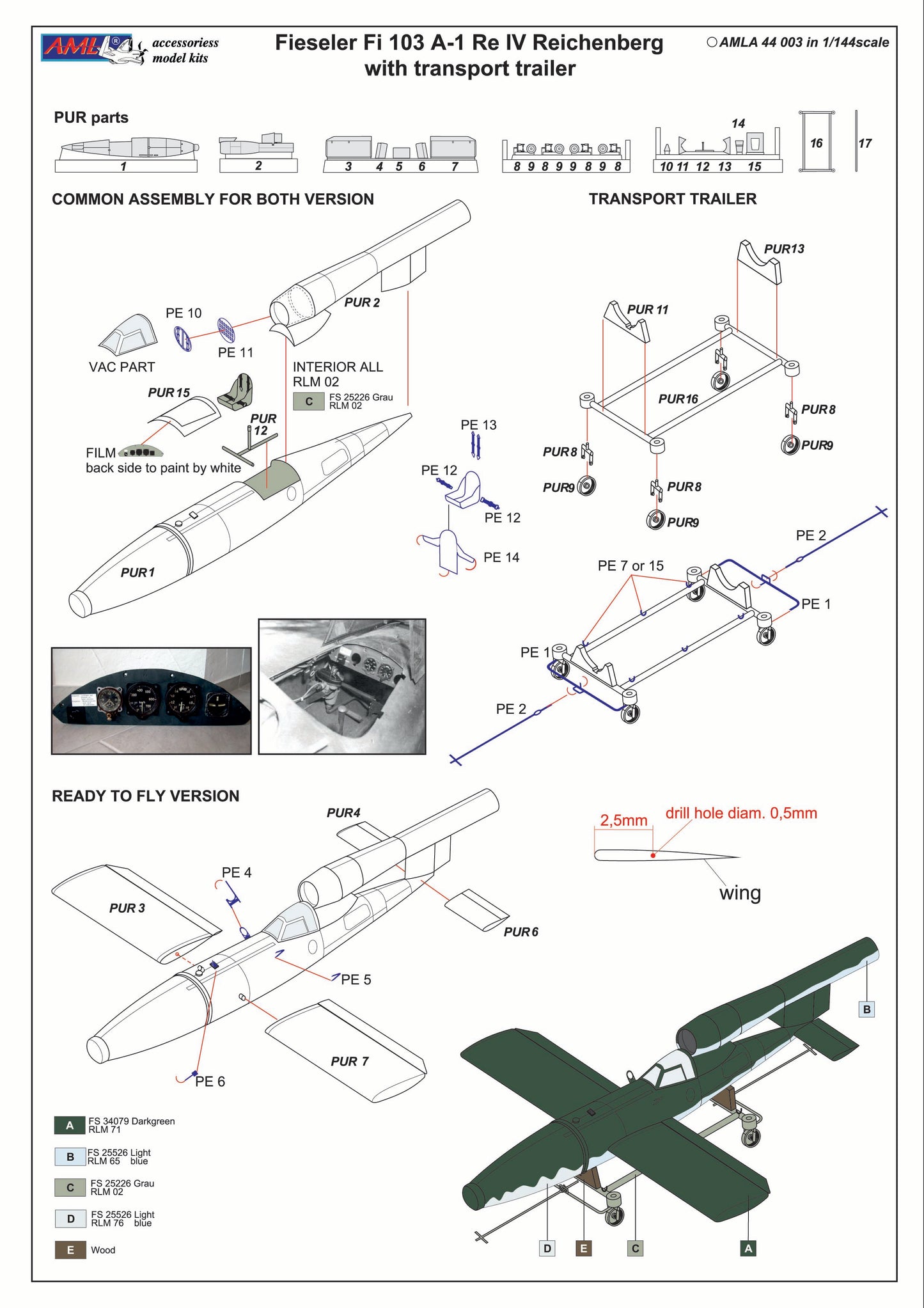 AML AMLA44003 1:144 Fieseler Fi-103A-1 Re IV Reichenberg with transport trailer