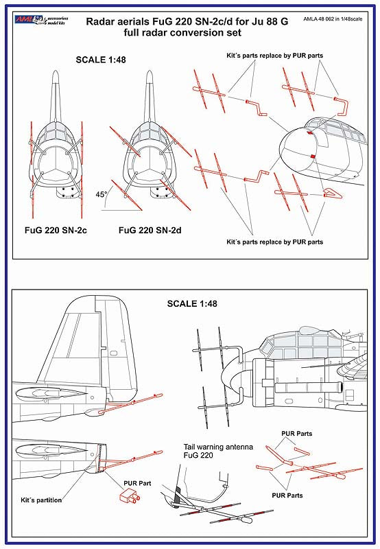 AML AMLA48062 1:48 FuG 220 SN-2c/d Radar aerials for the Junkers Ju-88G-6