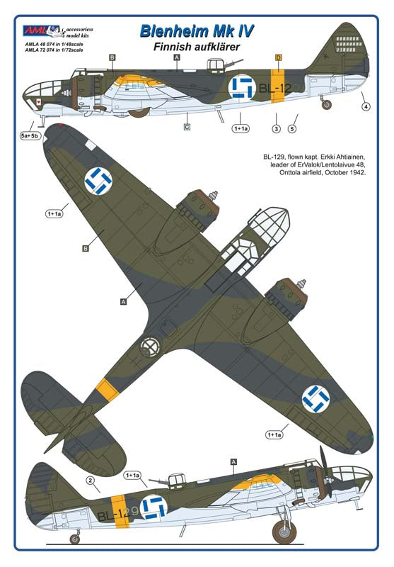 AML AMLA72074 1:72 Bristol Blenheim Mk.IV reconnaissance in Finnish Air Force