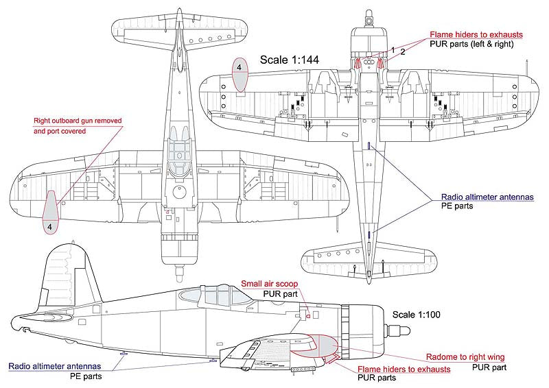 AML AMLA72075 1:72 Vought F4U-2 Corsair night fighter Full radar conversion set