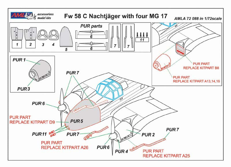 AML AMLA72088 1:72 Focke-Wulf Fw-58B/C Nachtjager with four MG 17