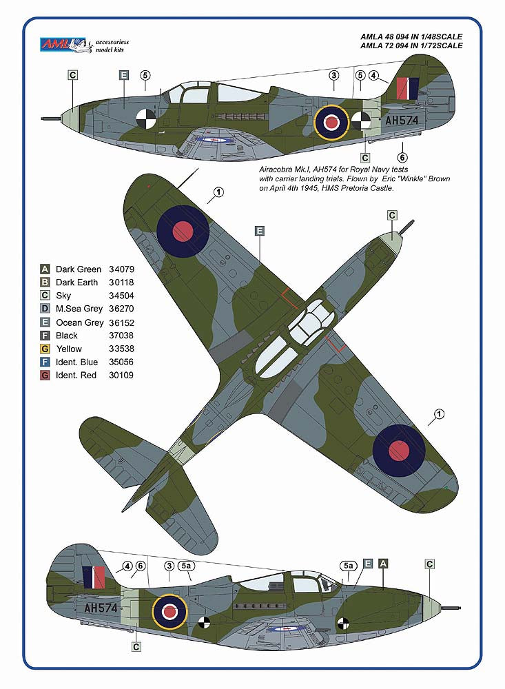 AML AMLA72094 1:72 Bell Airacobra Mk.I AH574 for Royal Navy tests