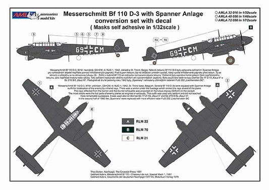 AML AMLA72056 1:72 Messerschmitt Bf-110D-2 Spaner