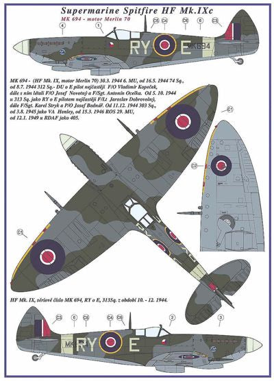 AML AMLC2008 1:32 Supermarine Spitfire Mk.IXC 2 decal versions : RY-C , RY-E