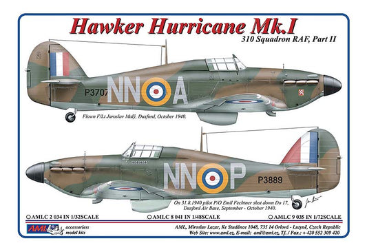 AML C2034 310th Sqn RAF Part II: Hurricane Mk.I Decals & Masks 1:32