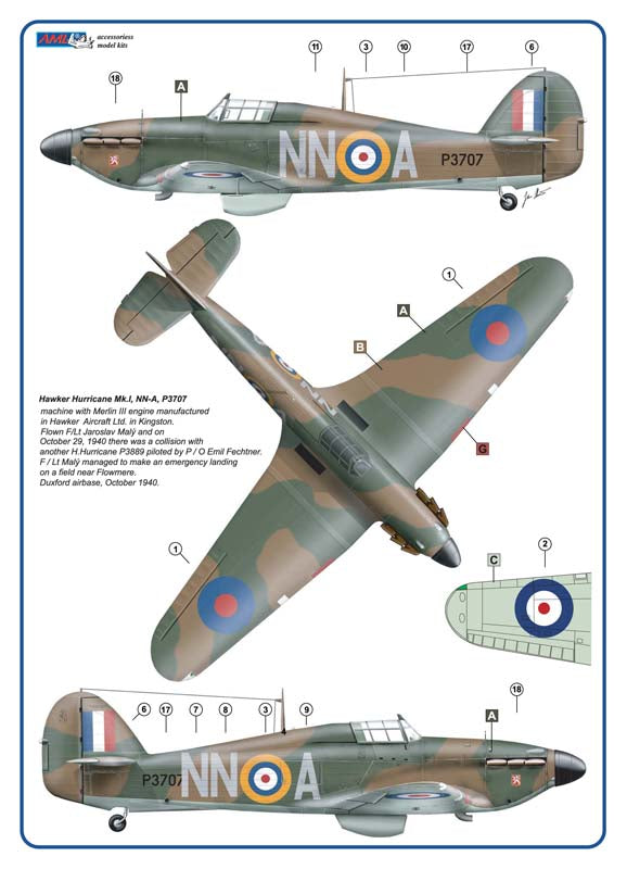 AML C2034 310th Sqn RAF Part II: Hurricane Mk.I Decals & Masks 1:32