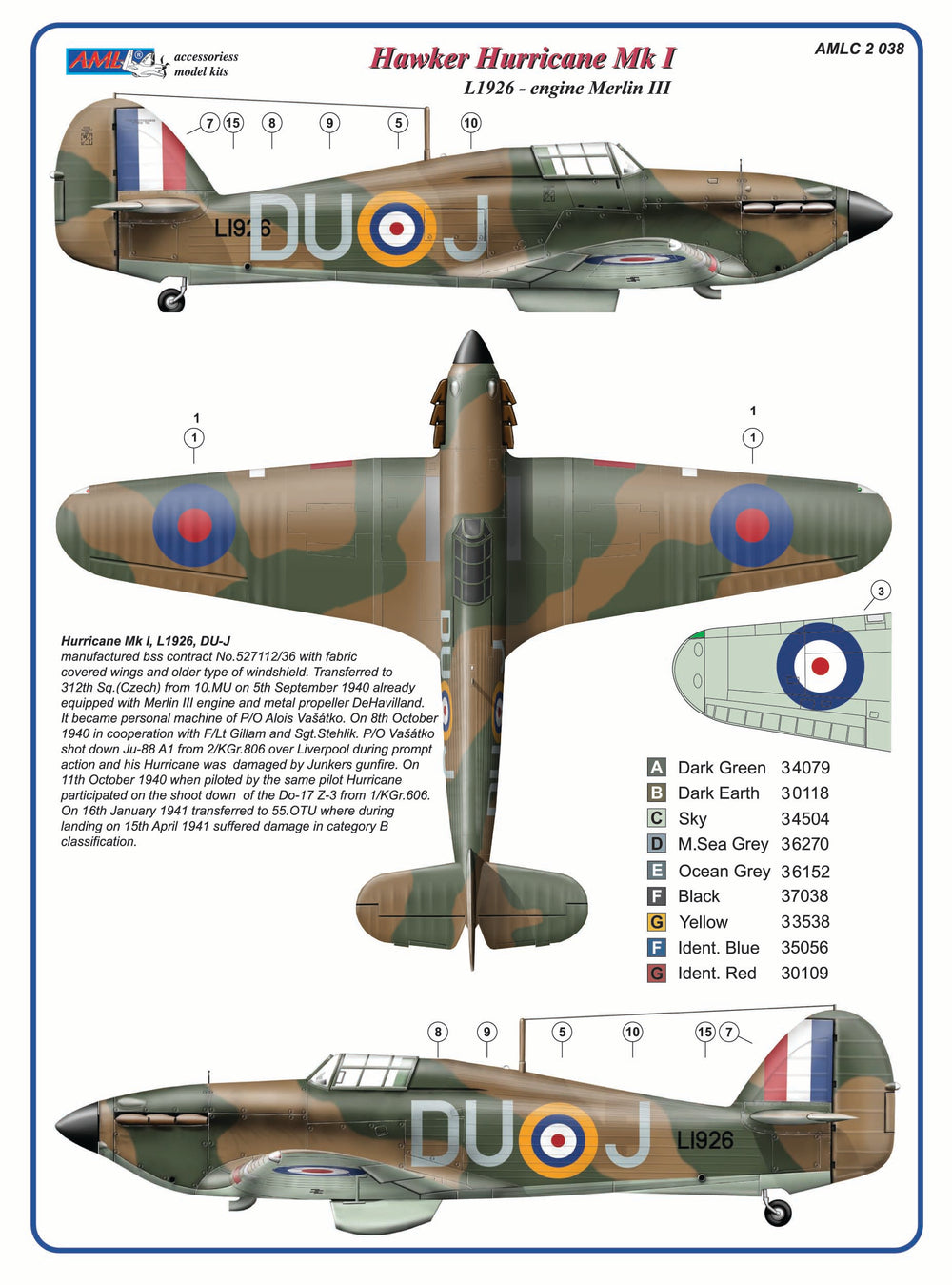 AML AMLC2038 1:32 Hawker Hurricane Mk.I, 312 th Squadron RAF, DuoJ & DUoO