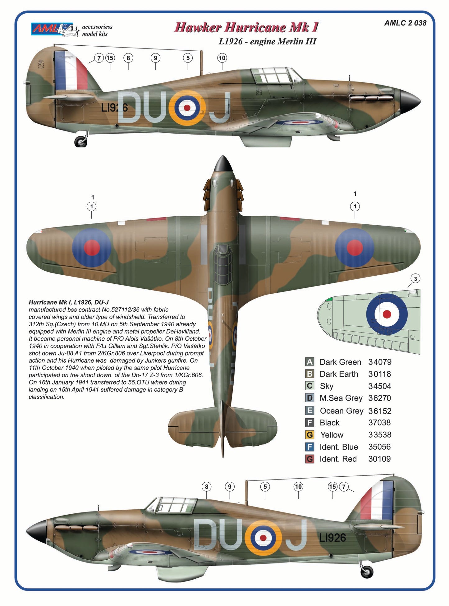 AML AMLC2038 1:32 Hawker Hurricane Mk.I, 312 th Squadron RAF, DuoJ & DUoO