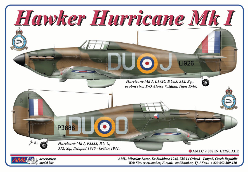 AML AMLC2038 1:32 Hawker Hurricane Mk.I, 312 th Squadron RAF, DuoJ & DUoO