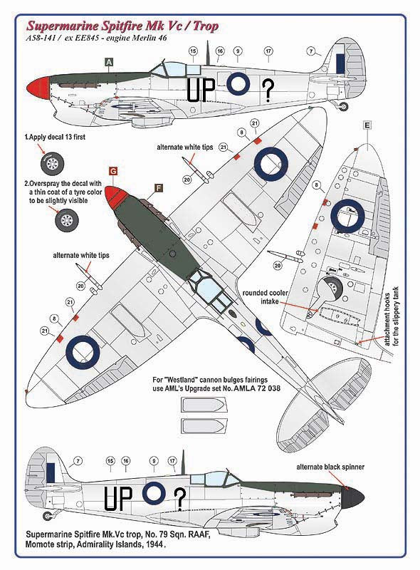 AML AMLC4002 1:144 Spitfire Mk.V/Trop,/2 decal versions digital prints