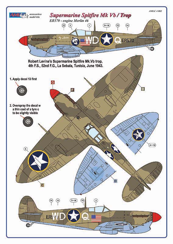 AML AMLC4002 1:144 Spitfire Mk.V/Trop,/2 decal versions digital prints