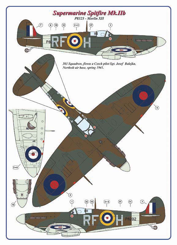 AML C4004 303 Sqn RAF Spitfire Mk.IIb Sgt. J. Balejka Decals 1:144