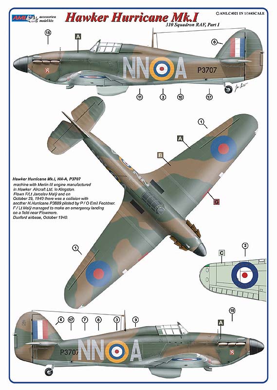AML AMLC4021 1:144 310th Squadron RAF, Part I / Hawker Hurricane Mk.I-NNoA&NNoP