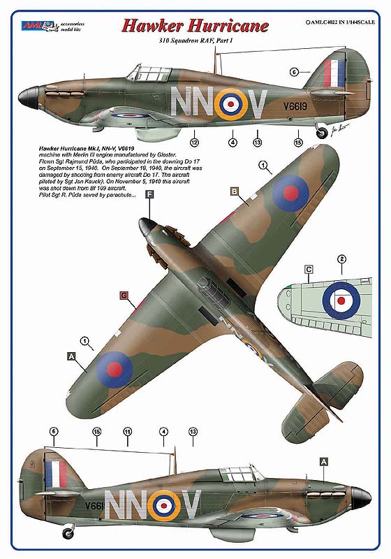 AML AMLC4022 1:144 310th Squadron RAF, Part II / Hawker Hurricane Mk.I-NnoU&NNoV