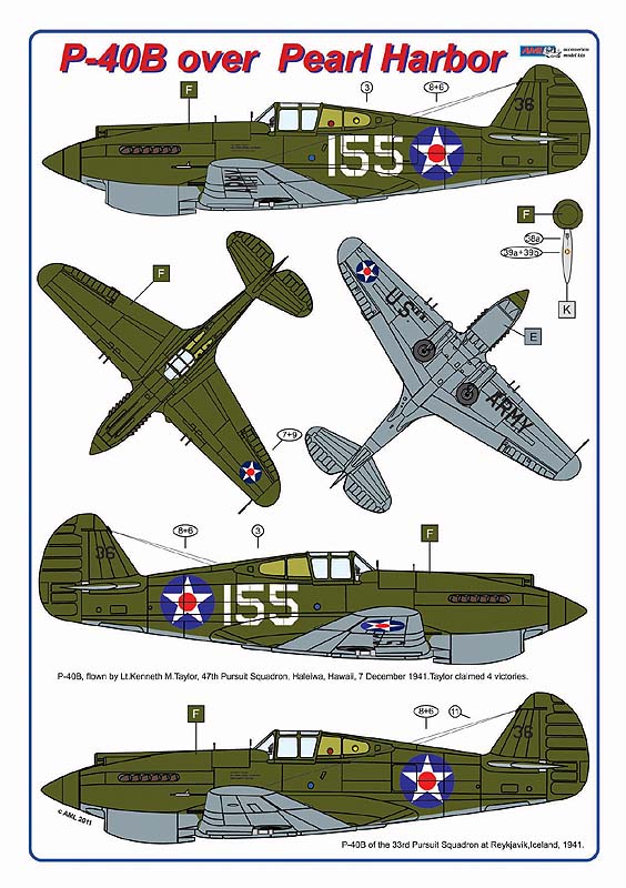 AML AMLC4023 1:144 Curtiss P-40B over Pearl Harbor / 2 decal versions