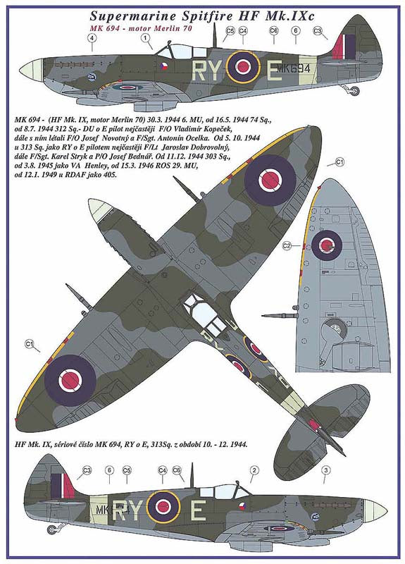 AML AMLC8005 1:48 Supermarine Spitfire Mk.IXC 2 decal versions : RY-C , RY-E