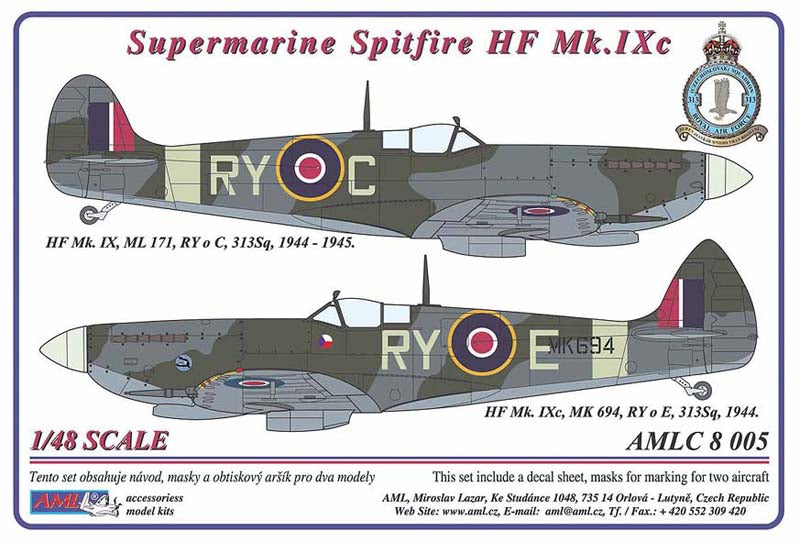 AML AMLC8005 1:48 Supermarine Spitfire Mk.IXC 2 decal versions : RY-C , RY-E