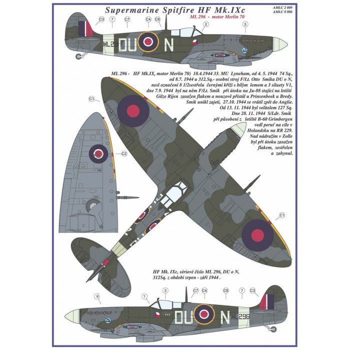 AML AMLC8006 1:48 Supermarine Spitfire Mk.IXC 2 RAF decal versions : DU-N , NN-N