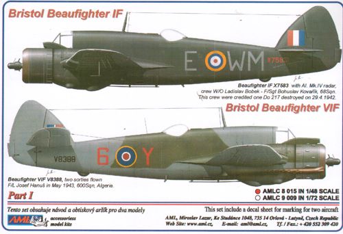 AML AMLC8015 1:48 Bristol Beaufighter Mk.IF X7583