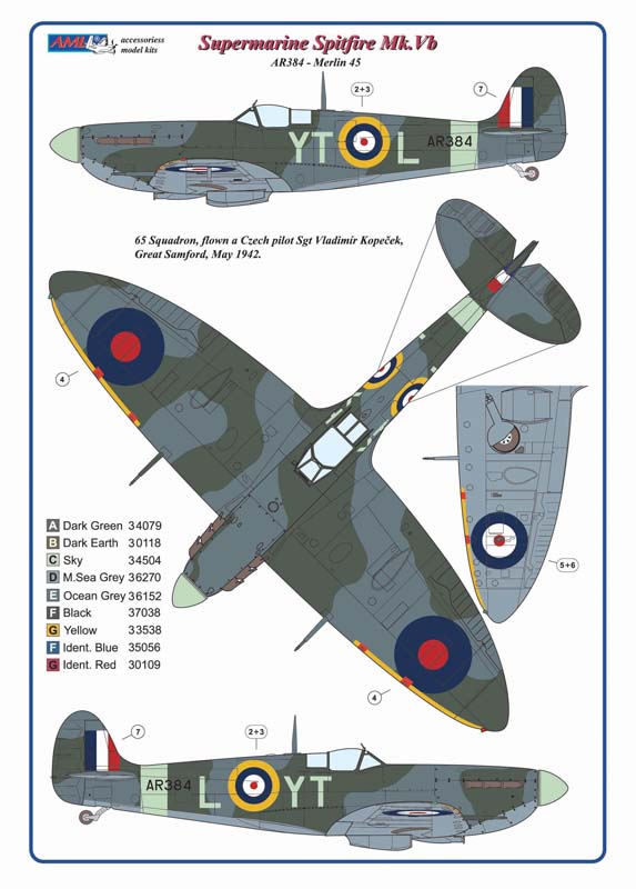 AML C8038 Spitfire Mk.Vb Czechoslovak Pilots No.65 Sqn RAF 1:48