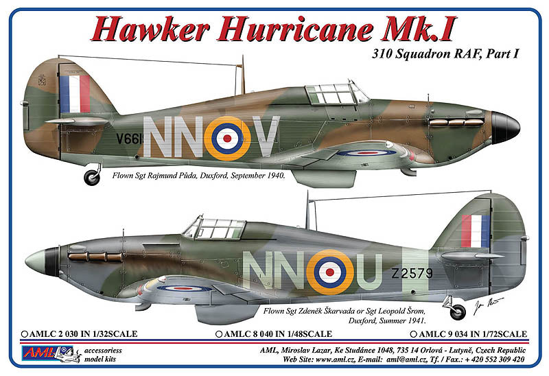 AML AMLC8040 1:48 310th Squadron RAF, Part I / Hawker Hurricane Mk.I NN@U & NN@V
