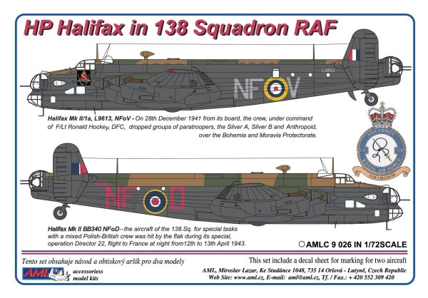 AML AMLC9026 1:72 Handley-Page Halifax Mk.I/Mk.II in 138 Squadron RAF