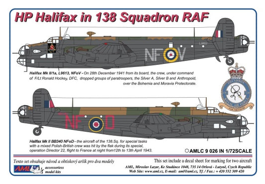 AML AMLC9026 1:72 Handley-Page Halifax Mk.I/Mk.II in 138 Squadron RAF
