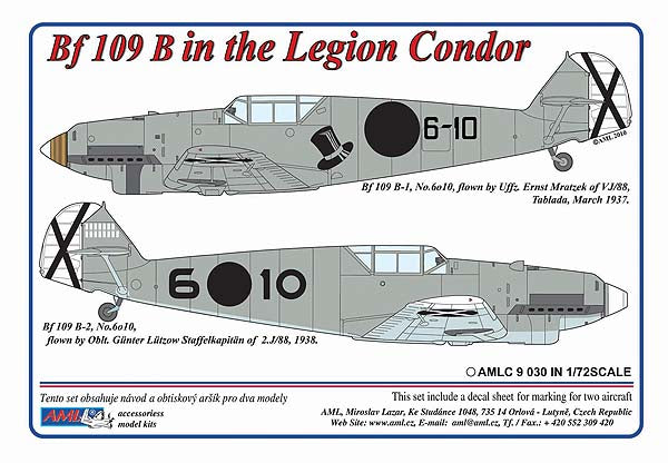 AML AMLC9030 1:72 Messerschmitt Bf-109B/2 decal versions Legion Condor in Spain