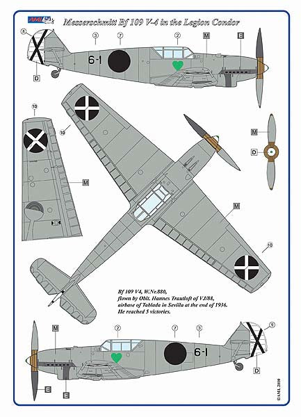 AML AMLC9030 1:72 Messerschmitt Bf-109B/2 decal versions Legion Condor in Spain