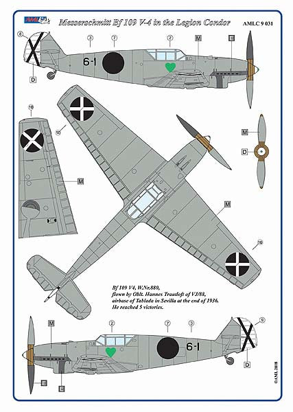 AML AMLC9031 1:72 Messerschmitt Bf-109V3,V4/2 decal versions Legion Condor Spain