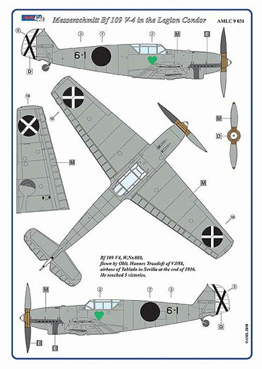 AML AMLC9031 1:72 Messerschmitt Bf-109V3,V4/2 decal versions Legion Condor Spain