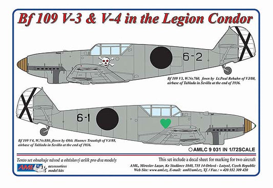 AML AMLC9031 1:72 Messerschmitt Bf-109V3,V4/2 decal versions Legion Condor Spain