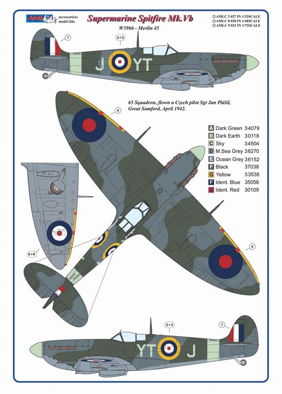 AML C9032 Spitfire Mk.Vb Czechoslovak Pilots No.65 Sqn RAF 1:72