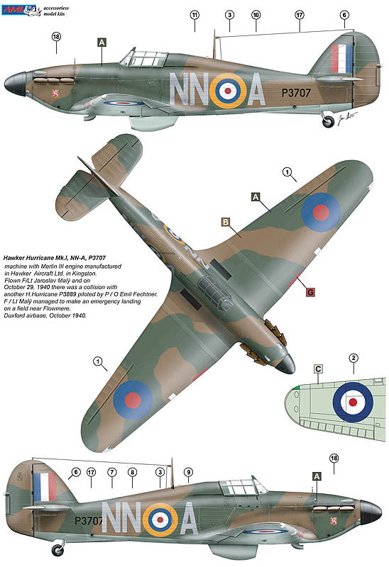 AML AMLC9035 1:72 310th Squadron RAF, Part II/Hawker Hurricane Mk.I NN@A & NN@P