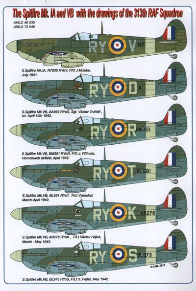 AML D48035 Spitfire Mk.Ia/Mk.1/VB 313th RAF Sqn Drawings 1:48