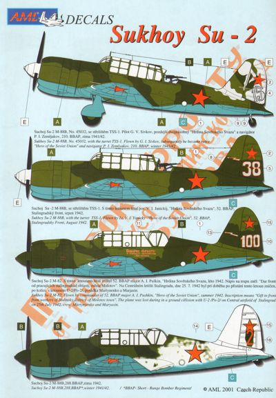 AML AMLD48036 1:48 Sukhoi Su-2 5 version of decal sheet
