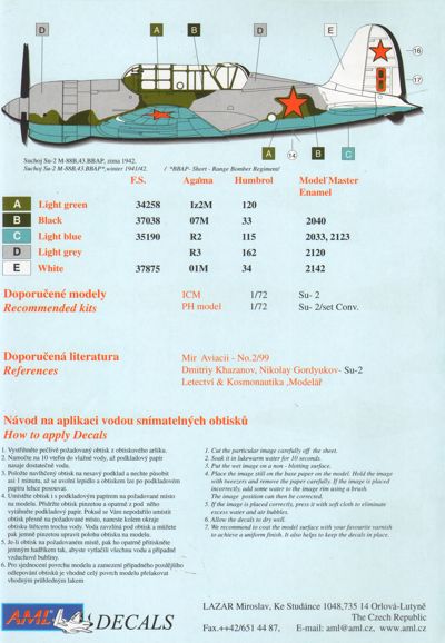 AML AMLD48036 1:48 Sukhoi Su-2 5 version of decal sheet