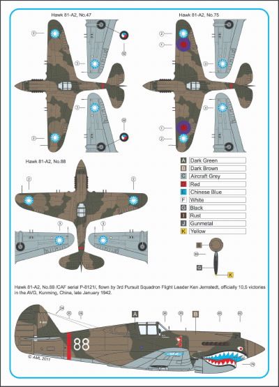 AML AMLD72033 1:72 Curtiss Hawk 81-A2 of China Air Force WWII x 6